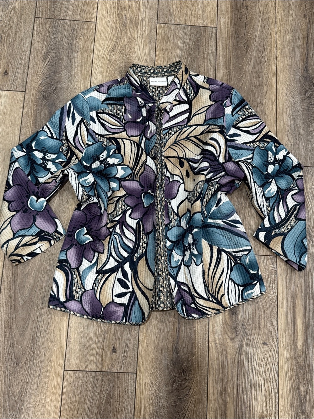 Plus Size Cardigan Reversible Floral Quilted Lightweight Blazer 3/4 Sleeve